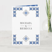 Blue Black Ukrainian Embroidery QR Code Wedding Einladung (Vorderseite)