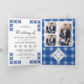 Blue Black Ukrainian Embroidery QR Code Wedding Einladung (Innenseite)