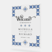 Blue Black Ukrainian Wedding Welcome Acrylschild (Winkel)