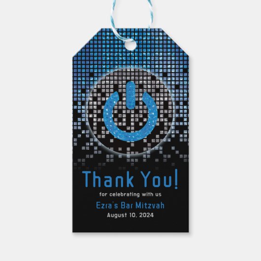 Blue Black Video Game Gamer Bar Mitzvah Geschenkanhänger (Vorderseite)