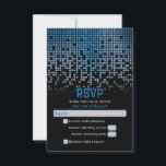 Blue Black Video Game Gamer Bar Mitzvah RSVP Karte<br><div class="desc">Blau, schwarz und grau (grau) reinigende Pixelgamer oder Videospiel Bar Mitzvah UAWG Response Card. Dieses nicht-herkömmliche Gamer-inspiriert Videospiel-Design zeichnet sich durch einen blauen und grauen (grauen) Regen oder eine Kaskadierung digitaler Pixel an der Kartenspitze aus. Die Schriftart sind Techno-Computerstil. Dieses Videospiel Bar Mitzvah UAWG Antwortkarte ist ideal für einen Jungen,...</div>