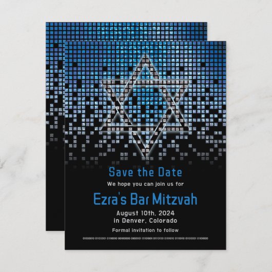 Blue Black Video Game Gamer Bar Mitzvah Save The Date (Vorne/Hinten)