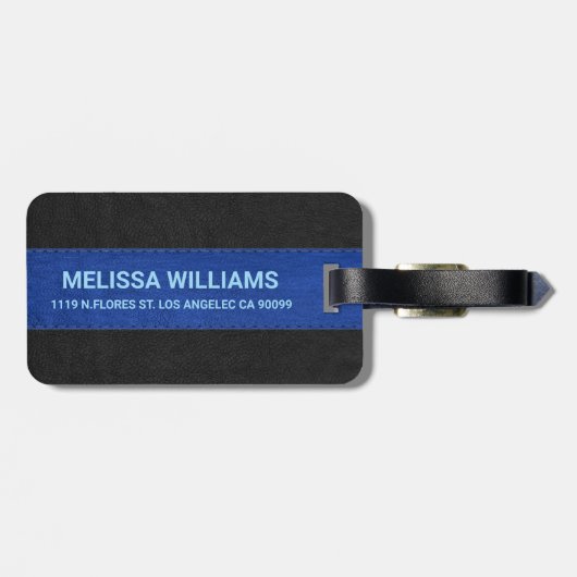 Blue & Black Vintag Leather Texture Gepäckanhänger (Rückseite horizontal)