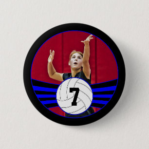 Blue & Black Volleyball Foto und Jersey Nummer Button
