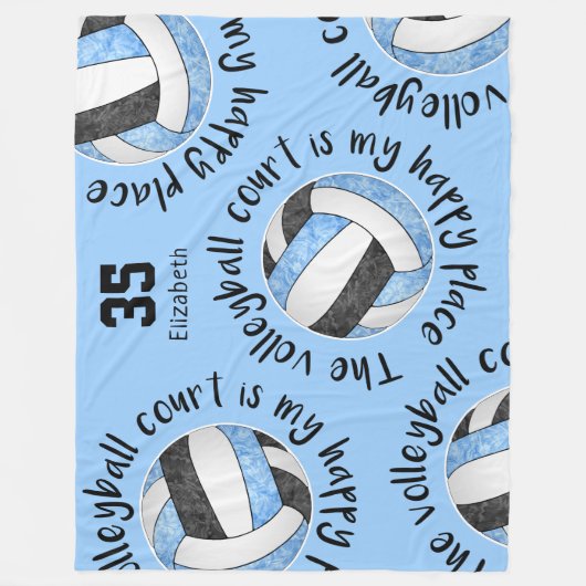 Blue Black Volleyball Platz ihr glücklicher Fleecedecke (Vorderseite)