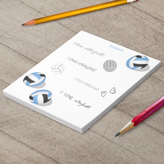 Blue Black Volleyballs Jungs individuelle Name Notizblock