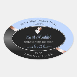 Blue Black Wavy Rose Gold Hearts Produktkennzeichn Ovaler Aufkleber