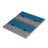 Blue Black White Greek Key Fret Pattern Design  Fliese (Seite)