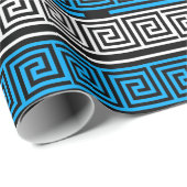 Blue Black White Greek Key Fret Pattern Design  Geschenkpapier (Rolleneckpunkt)