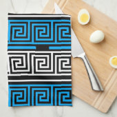 Blue Black White Greek Key Fret Pattern Design  Geschirrtuch (Viertel Falte)