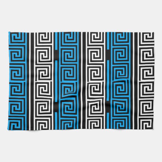 Blue Black White Greek Key Fret Pattern Design  Geschirrtuch (Horizontal)