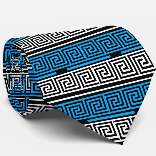 Blue Black White Greek Key Fret Pattern Design  Krawatte
