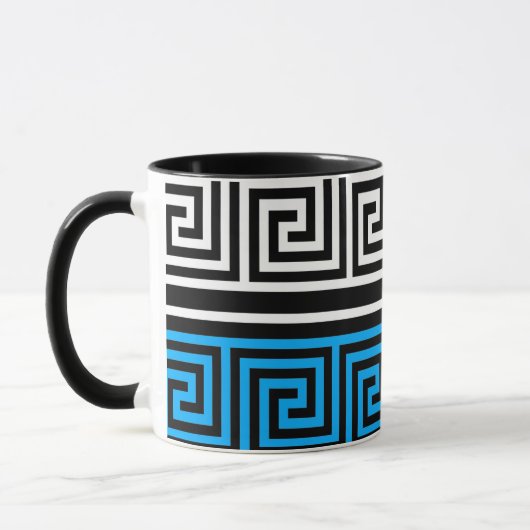 Blue Black White Greek Key Fret Pattern Design Tasse (Links)