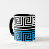 Blue Black White Greek Key Fret Pattern Design Tasse (Vorderseite Links)