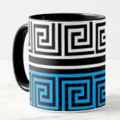 Blue Black White Greek Key Fret Pattern Design  Tasse