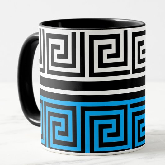 Blue Black White Greek Key Fret Pattern Design  Tasse