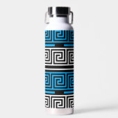 Blue Black White Greek Key Fret Pattern Design  Trinkflasche (Vorne)