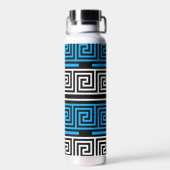 Blue Black White Greek Key Fret Pattern Design  Trinkflasche (Rückseite)