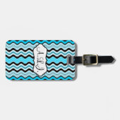 Blue, Black, White Wavy Stripes - Gepäckmarke Gepäckanhänger (Vorderseite horizontal)
