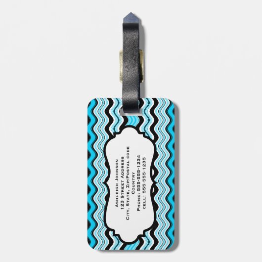 Blue, Black, White Wavy Stripes - Gepäckmarke Gepäckanhänger (Rückseite vertikal)