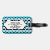 Blue, Black, White Wavy Stripes - Gepäckmarke Gepäckanhänger (Rückseite horizontal)
