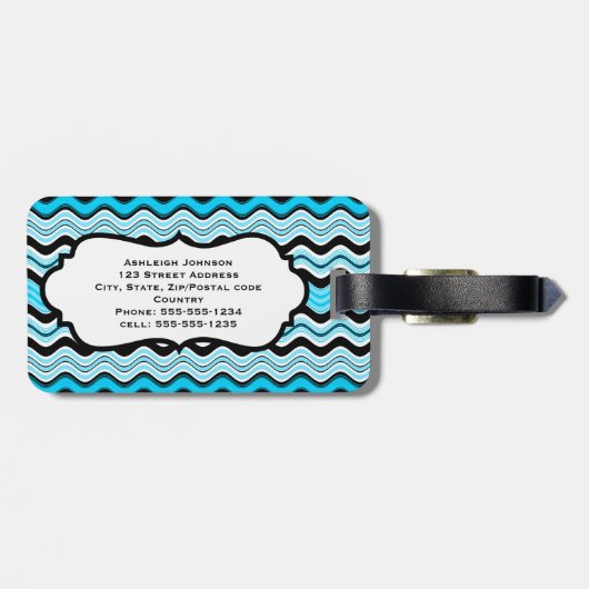 Blue, Black, White Wavy Stripes - Gepäckmarke Gepäckanhänger (Rückseite horizontal)