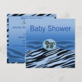 Blue & Black Zebra Glitzer Babydusche Einladung (Vorne/Hinten)