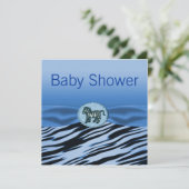 Blue & Black Zebra Glitzer Babydusche Einladung (Stehend Vorderseite)