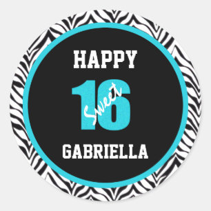 Blue & Black Zebra Personalisiert Sweet 16 Sticker