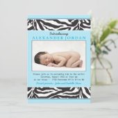 Blue Black Zebra Print Foto Sip N Siehe Babydusche Einladung (Stehend Vorderseite)