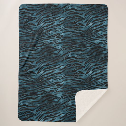 Blue Black Zebra Print Ombre Sherpadecke (Vorderseite)
