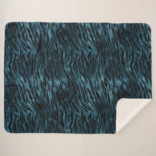 Blue Black Zebra Print Ombre Sherpadecke (Vorderseite (Horizontal))