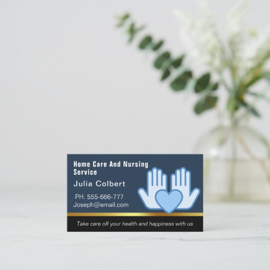 Blue Black Zuhause Health Aide Business Card Visitenkarte (Stehend Vorderseite)