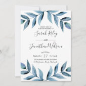 Blue Blätter Blätter Hochzeitseinladung Einladung (Vorderseite)