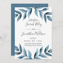 Blue Blätter Blätter Hochzeitseinladung