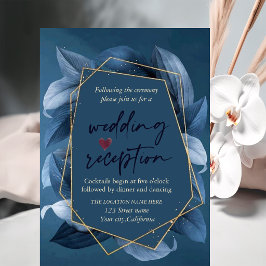 Blue Blätter Gold Frame Hochzeitempfang Einladung