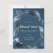 Blue Blätter Gold Frame Probe Dinner Einladung (Vorderseite)