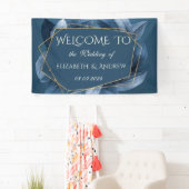 Blue Blätter Gold Frame Wedding Banner (Insitu)