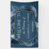 Blue Blätter Gold Frame Wedding Banner (Vertikal)