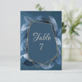Blue Blätter Gold Frame Wedding Einladung (Stehend Vorderseite)