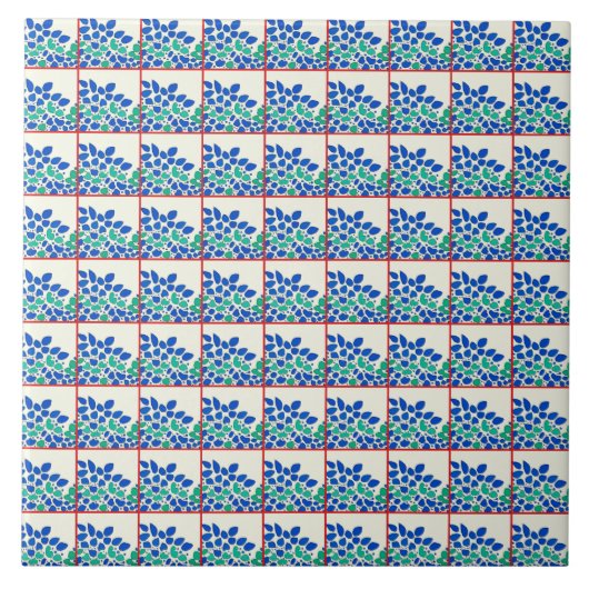 Blue Blätter Keramik Tile Fliese (Vorderseite)