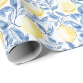 Blue Blätter Lemons Sizilily Italienisch Geburtsta Geschenkpapier (Rolleneckpunkt)