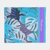 Blue Blätter Nature Tropical Patten Personalize Fleecedecke (Vorderseite (Horizontal))