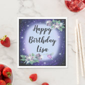 Blue Bling Floral Bird Geburtstag Serviette (Beispiel)