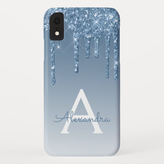 Blue Bling | Luxus Sparkle Glitzer Monogram Case-Mate iPhone Hülle (Rückseite)