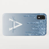 Blue Bling | Luxus Sparkle Glitzer Monogram Case-Mate iPhone Hülle (Rückseite (Horizontal))