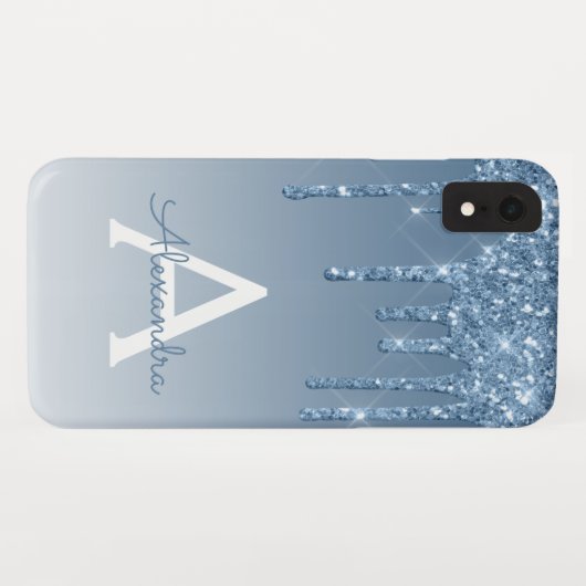 Blue Bling | Luxus Sparkle Glitzer Monogram Case-Mate iPhone Hülle (Rückseite (Horizontal))