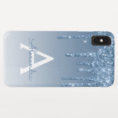 Blue Bling | Luxus Sparkle Glitzer Monogram Case-Mate iPhone Hülle (Rückseite (Horizontal))