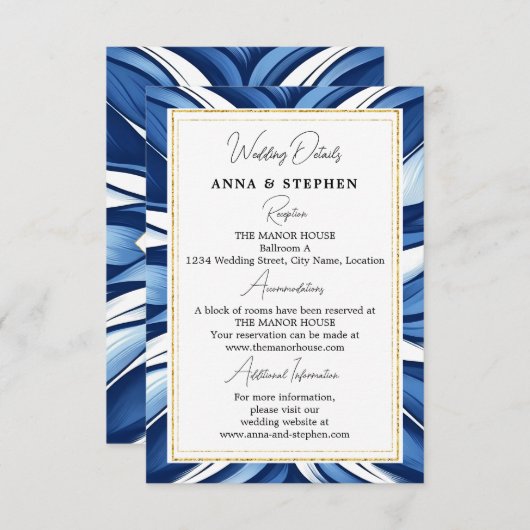 Blue Bliss Floral Wedding Details Begleitkarte (Vorne/Hinten)