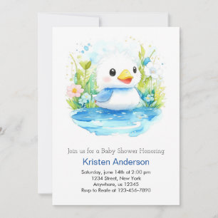 Blue Blissful Watercolor Duck Boy Baby Dusche Einladung